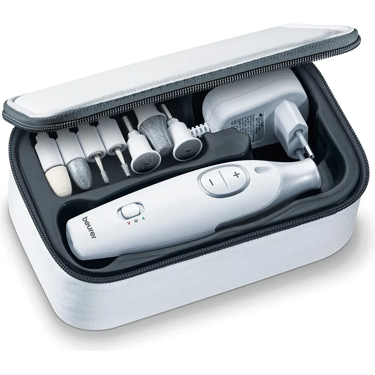 Beurer MP 42, inkl Spahirkegel, -scheibe fein &grob, -Hornhautschleifer, Flammenfräser, Zylinderfräser, Filzkegel, Stufenlose Geschwindigkeitsregulierung, Rechts-, Linkslauf