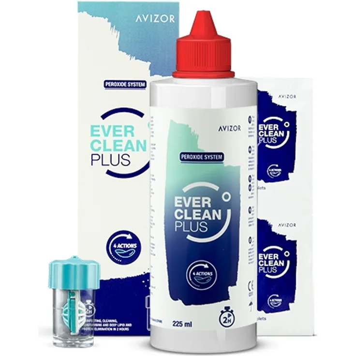 Avizor Ever Clean Plus 1-Monatspack 225 ml Peroxidsystem für weiche Kontaktlinsen, inkl. Aufbewahrungsbehälter