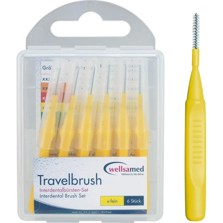 Wellsamed TravelBrush Interdentalbürsten 07 mm x-fein 6er-Pack gelb Interdentalbürsten