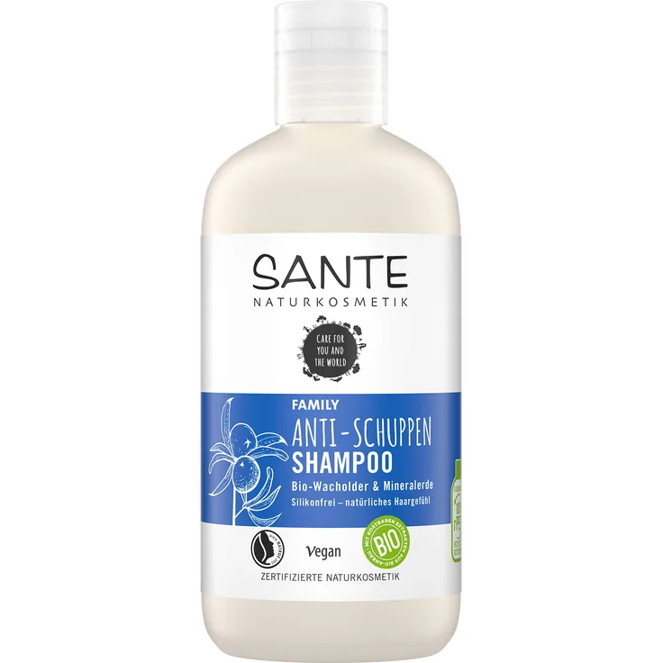 Sante Naturkosmetik Anti-Schuppen Shampoo Bio-Wacholder & Mineralerde Natürlich Effektiv gegen Schuppen & Neubildung Beruhigt gereizte & Trockene Kopfhaut Vegan 250 ml