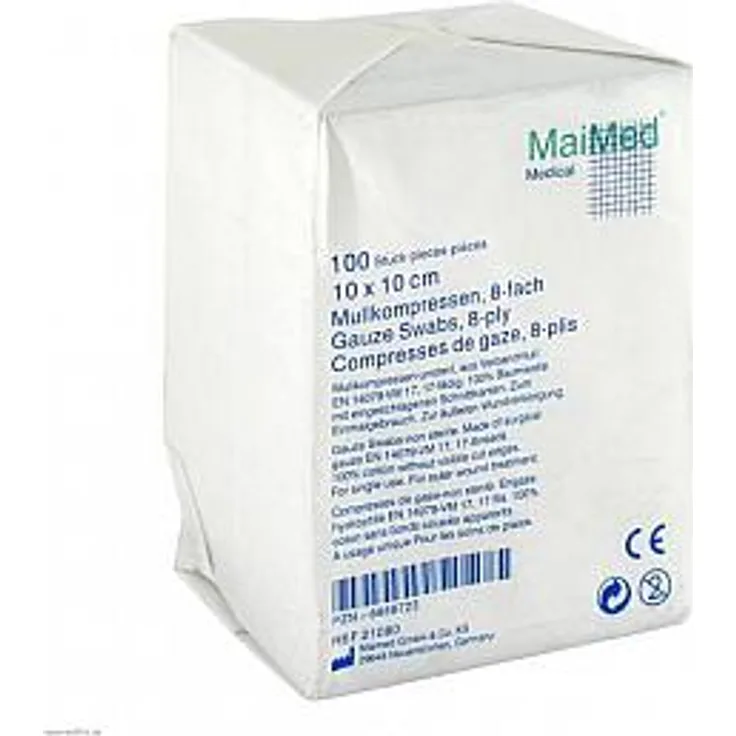 MaiMed Mullkompressen 10x10 cm unsteril 8fach, 100 Stück