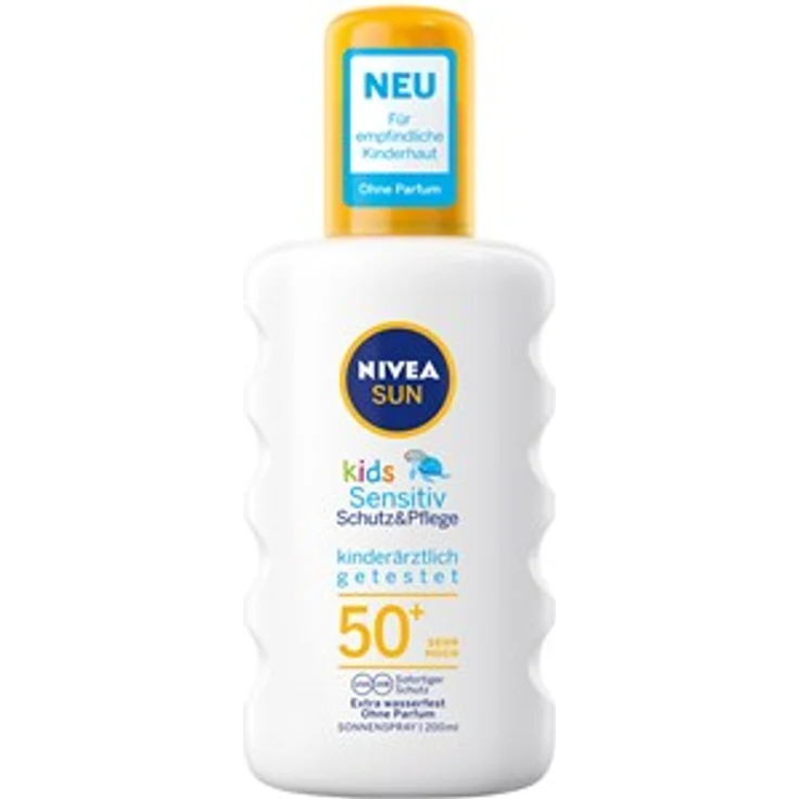 Nivea Kinder Sonnenschutz Sun Kids Schutz & Sensitiv Sonnenspray LSF50 hoher Lichtschutzfaktor 200 ml – Bild 1