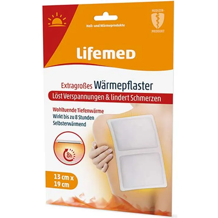 Lifemed - Extragroßes Wärmepflaster 19 cm x 13 cm weiss, löst Verspannungen & lindert Schmerzen - im preisgünstigen und praktischen 3er Pack