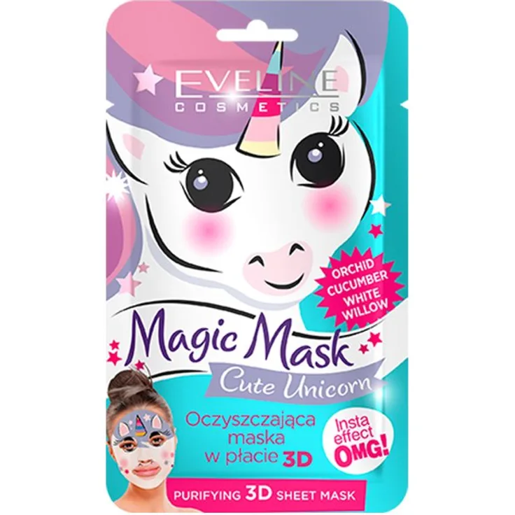 Eveline Magic Mask Reinigende Tuchmaske 3D Cute Unicorn mit pflegender Wirkung