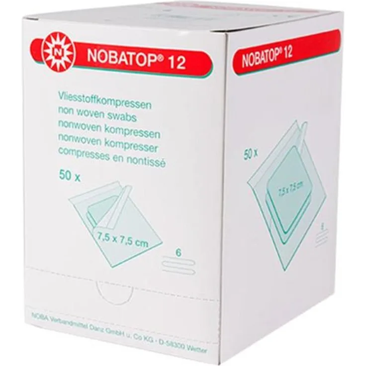 Noba Nobatop 12 sterile Vliesstoffkompressen 6- lagig 50 x 2 Stück 7,5 x 7,5 cm