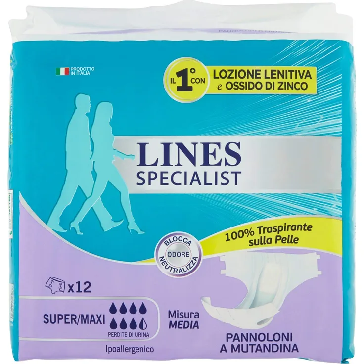 Lines Specialist Windel aus Mutandin, 12 Stück für Inkontinenz für Damen und Herren, Größe M