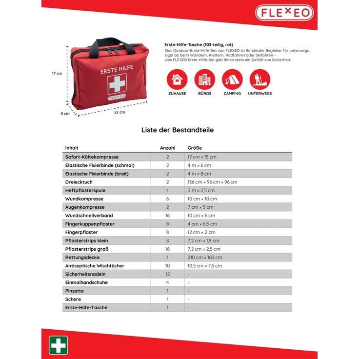 Flexeo Erste-Hilfe-Tasche Discovery, 59-teiliges Set zur Wundversorgung – Bild 3