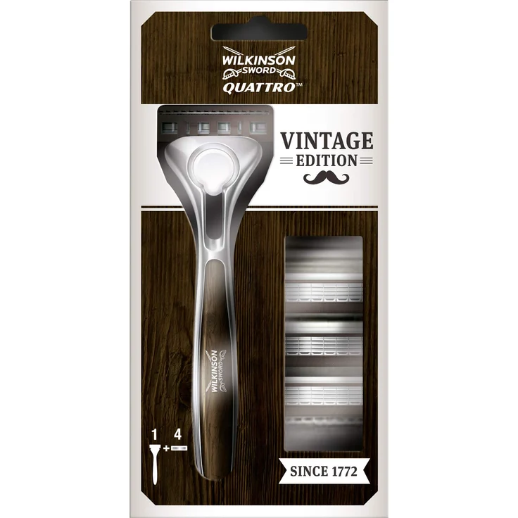 Wilkinson Sword Quattro Herren Rasierer Vintage Edition mit 1 Rasierklinge, 1 St