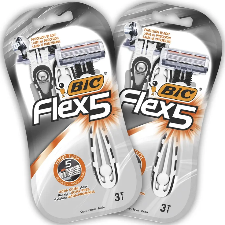 BIC Flex 5 Nassrasierer Set für Herren, 5 Klingen Einwegrasierer Set mit 6 Rasierern