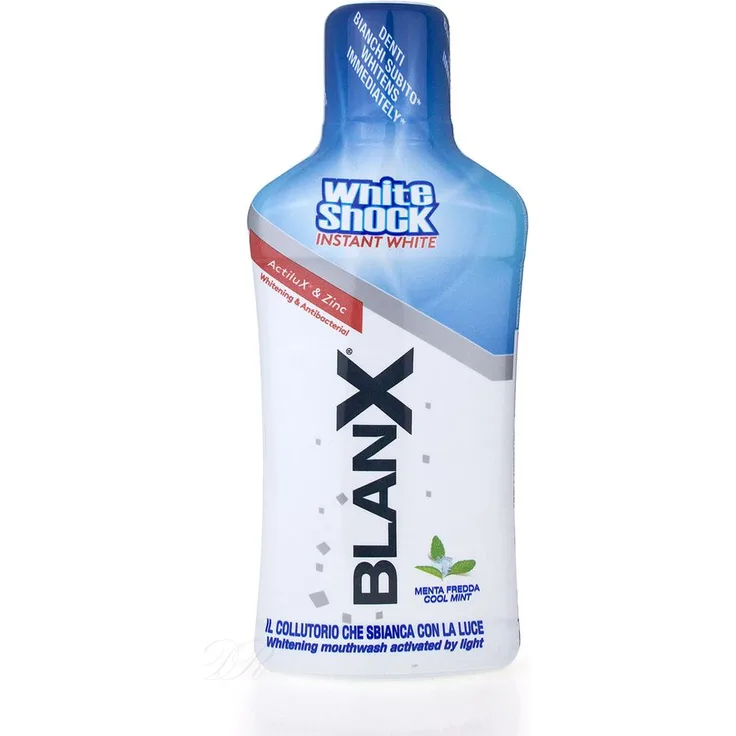 Blanx White Shock Mundwasser 500 ml, Triple-Action-Mundwasser, Bleaching, das vollständig auf der Oberfläche der Zähne haftet