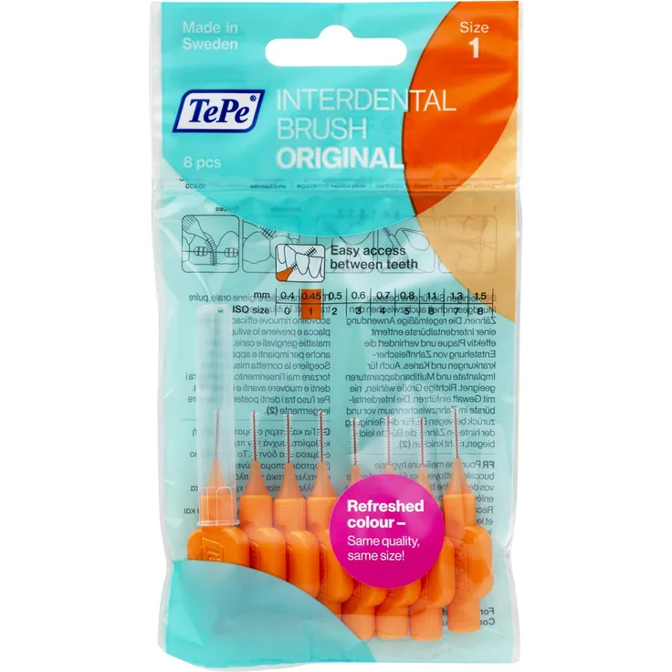 TePe Interdentalbürsten Original orange 0,45 mm, 1 x 8 Stück, für rundum gesunde Zähne