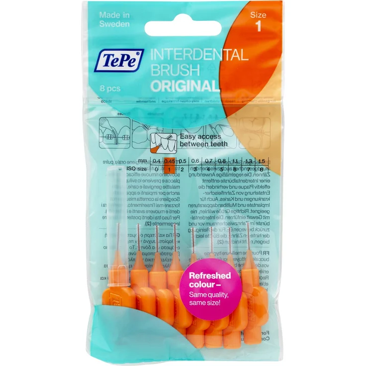 TePe Interdentalbürsten Original orange 0,45 mm, 1 x 8 Stück, für rundum gesunde Zähne – Bild 1