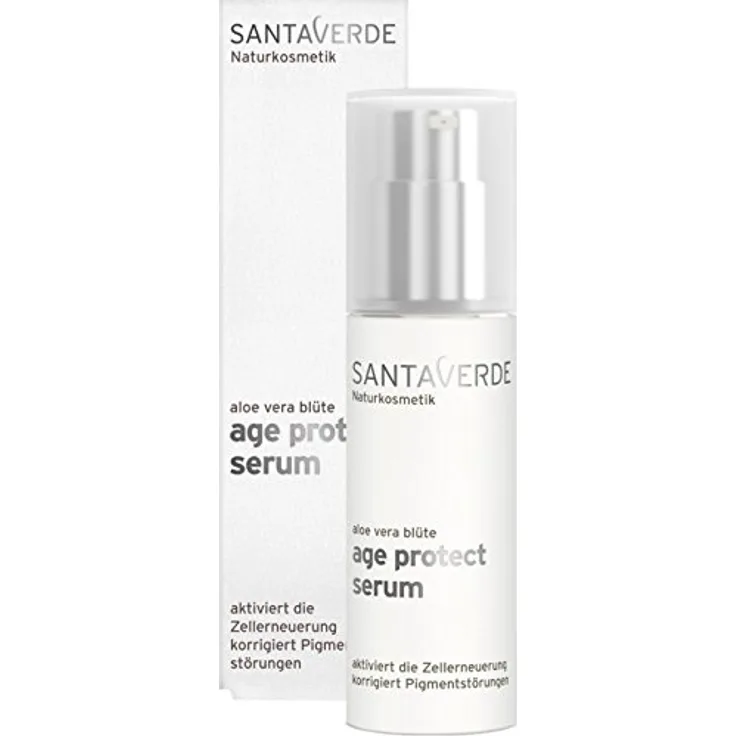 Santaverde Aloe Vera Blüte Age Protect Serum 30 ml, mildert Pigmentstörungen, mit antioxidativen und zellschützenden Wirkstoffen aus Aloe Vera Blüten und Erdmandeln