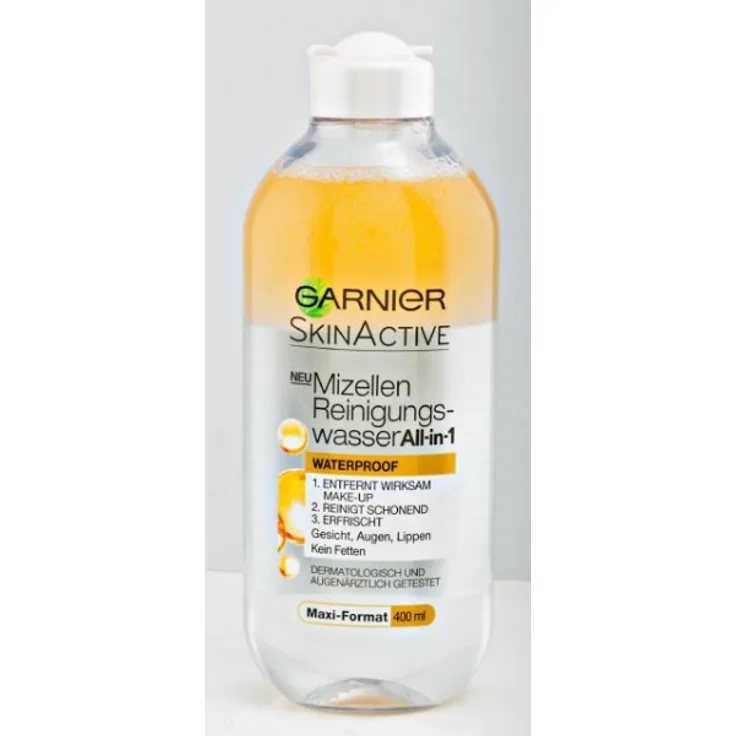 Garnier Skin Active Mizellen Reinigungswasser All-In-1 Waterproof Gesichtswasser 400 ml mit reinigender Wirkung