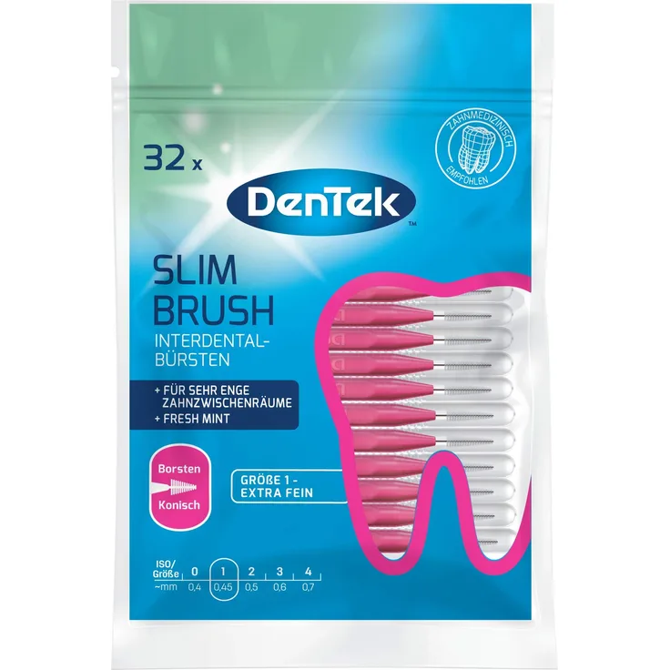 32 Stück - DenTek Slim Brush Extra fein - Größe 1 - extra fein - für sehr enge Zahnzwischenräume - mit Minzgeschmack