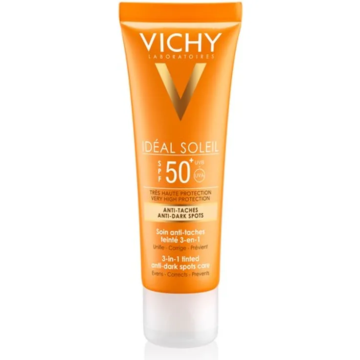 Vichy Idéal Soleil 3-in-1 Getönte Sonnenpflege LSF50 Anti Pigmentflecken Creme sehr hoher Schutz 50 ml hoher Lichtschutzfaktor