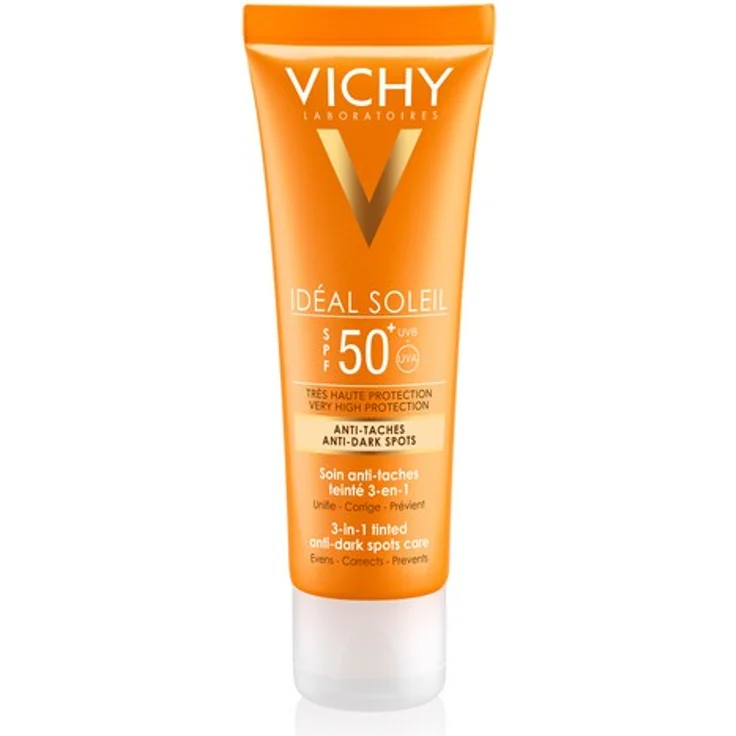 Vichy Idéal Soleil 3-in-1 Getönte Sonnenpflege LSF50 Anti Pigmentflecken Creme sehr hoher Schutz 50 ml hoher Lichtschutzfaktor