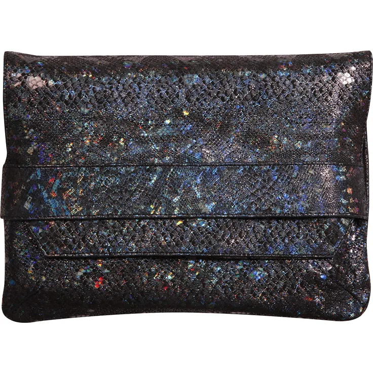 Clairefontaine 410011C Tasche mit Klappe 26 x 18 cm aus echtem Lammleder, schillernd mit speziellen Effekten Lazer schwarz