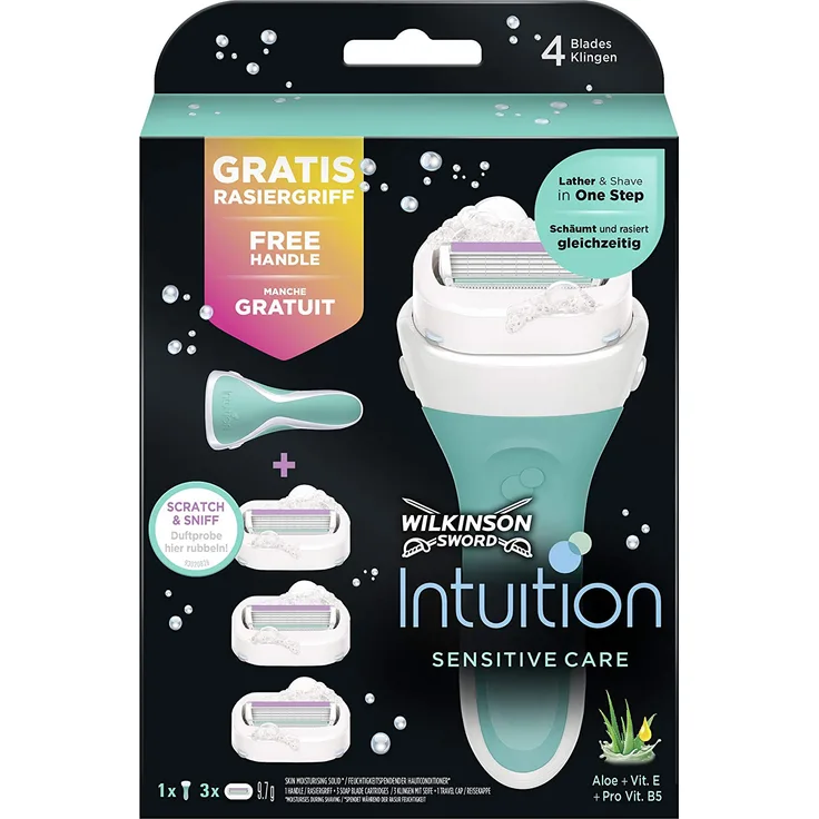 Wilkinson Sword Intuition Sensitive Care Vorteilspack Damen Rasierer mit 3 Ersatzklingen