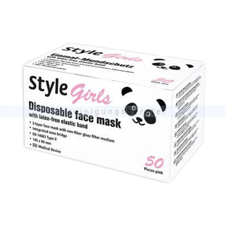 Mundschutz Ampri ECO Plus Kids 3-lagig Typ II rosa 50 Stück mit runden, latexfreien Elastikbändern, EN 14683