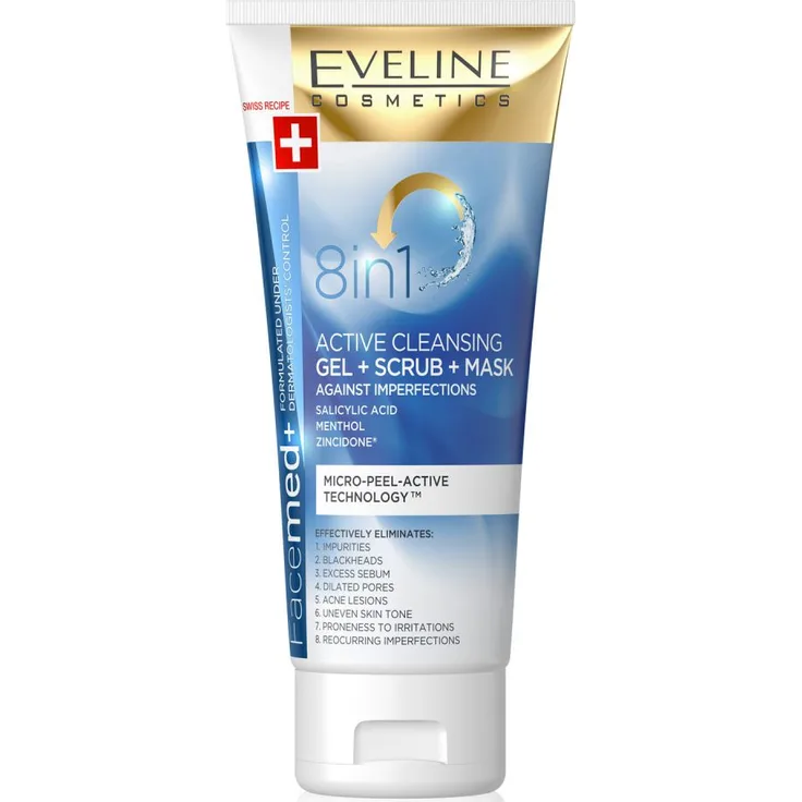 Eveline Facemed Aktiv reinigendes gel + Peeling + Maske 8 In 1 150 ml, für Damen und Herren