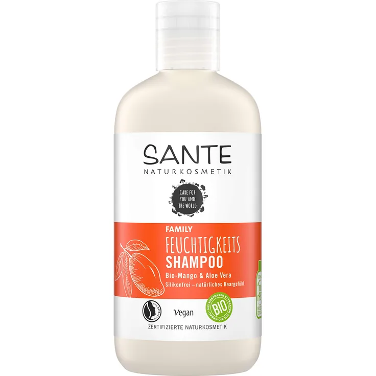 Sante Naturkosmetik 40306 Family Feuchtigkeits Shampoo Bio-Mango & Aloe Vera Spendet Feuchtigkeit glänzendes Haar Natürliche Haarpflege Für Trockenes Haar Vegan 250 ml 250 ml,