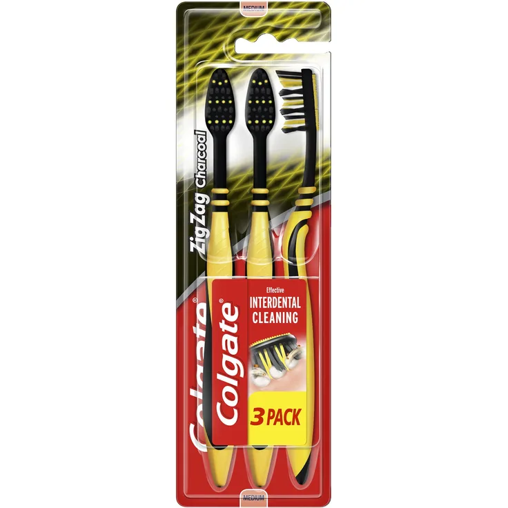 Colgate ZigZag Zahnbürste, mittelgroß, Schwarz, 3 Stück