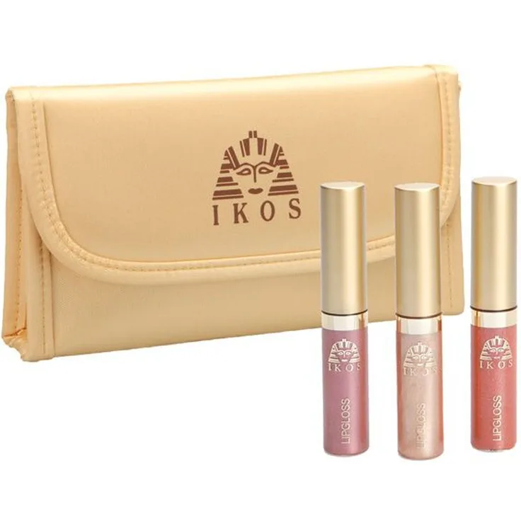 Ikos Lip gloss Set 3 Pastellfarben + Kosmetiktasche, für gepflegte Lippen