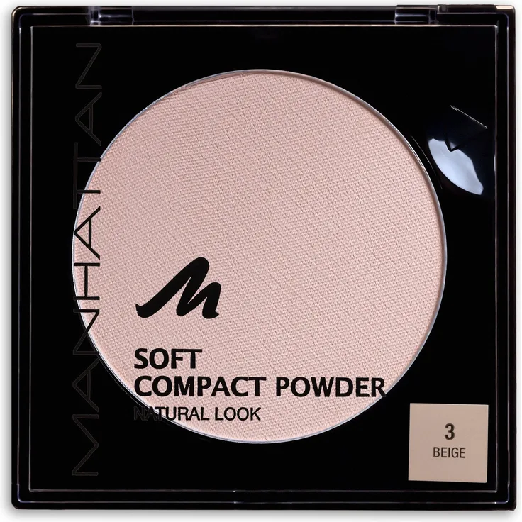 Manhattan Cosmetics Soft Compact Powder Helles Kompakt Puder Mit Puderquaste für einen matten und ebenmäßigen Teint Farbe Beige 3 9 g