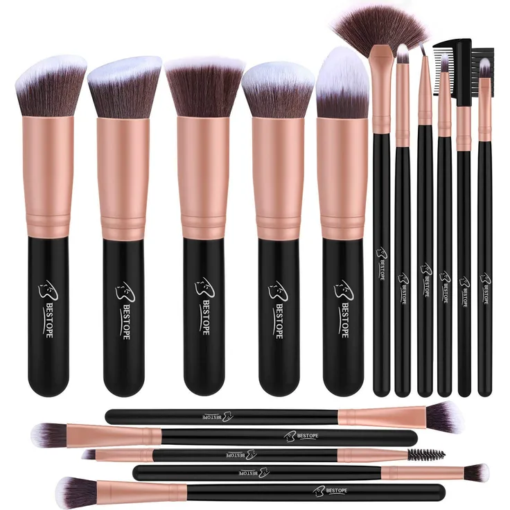 BESTOPE Pinselset Make up Pinsel Set Professionelle mit Gesichtspinsel Lidschattenpinsel Augenpinsel Synthetische Haar Kosmetik Pinselsets Eyeshadow Eyeliner Gesichtspuder 16 Stück Rosa Gold - Preisvergleich