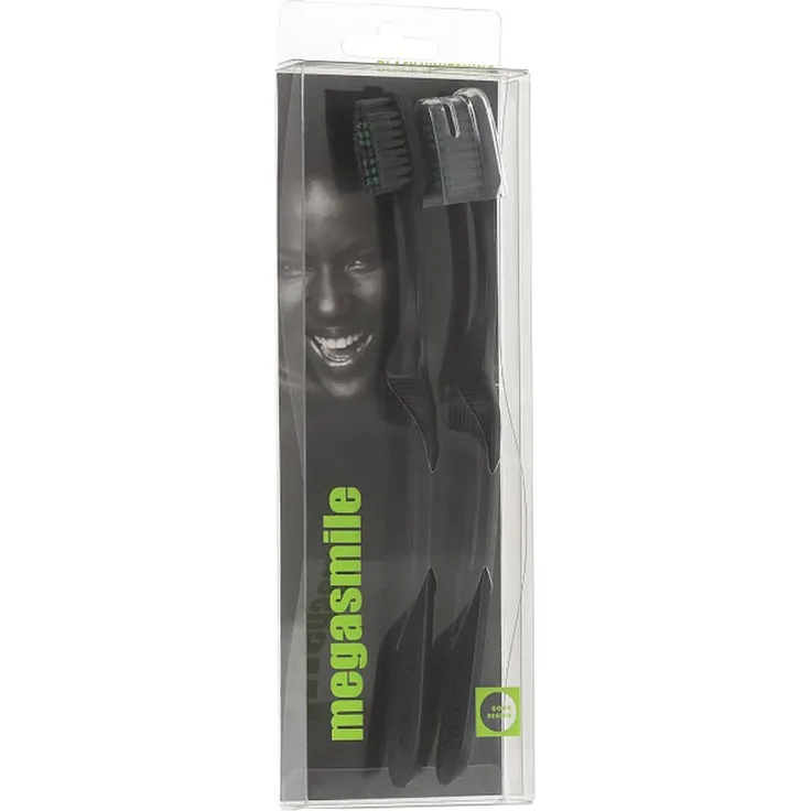 Megasmile Ö.36 Black Whitening mittel 2er-Pack, mit Carbonfaser mit Kohlepartikel, Whitening-Effekt