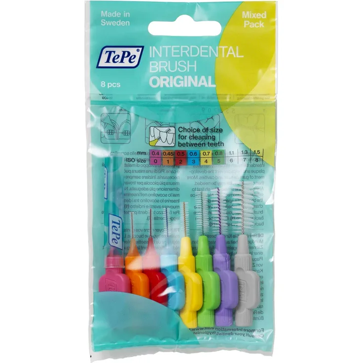 TePe Interdentalbürste - Für eine einfache und gründliche Reinigung der Zahnzwischenräume 1 x 8 Interdental Bürsten Interdentalbürsten bunt