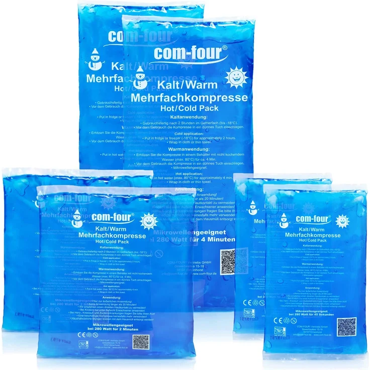 Com-Four Sparpack Mehrfachkompresse in 3 verschiedenen Größen - Gelkompresse für kalt & warm - Anwendungen - Kühlpads - Mikrowellen geeignet (2 x Klein, 2 x Mittel, 2 x Groß) – Bild 1