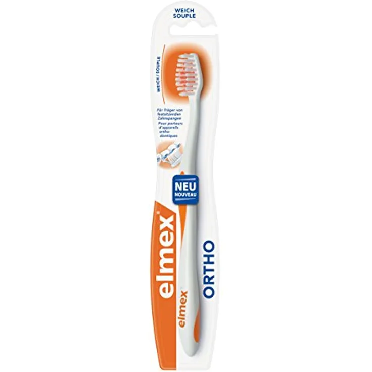 Elmex Ortho Zahnbürste Weich, 1 Stück, kleiner Bürstenkopf, Härtegrad soft