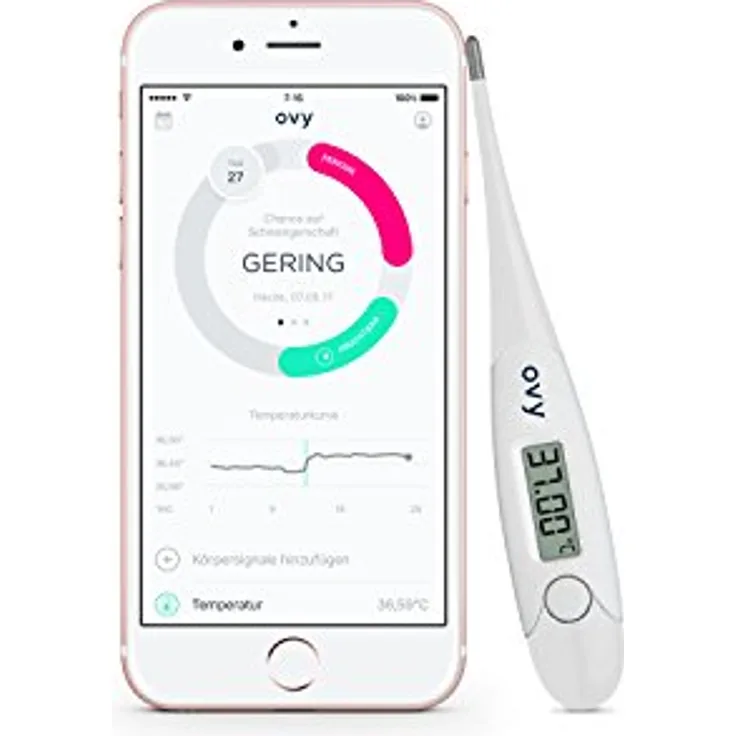 Ovy Basalthermometer, 1 Stk, zur Zykluskontrolle mit App (iOS & Android) von Ovy / Kinderwunsch, Baby Fieberthermometer oder hormonfreies Leben