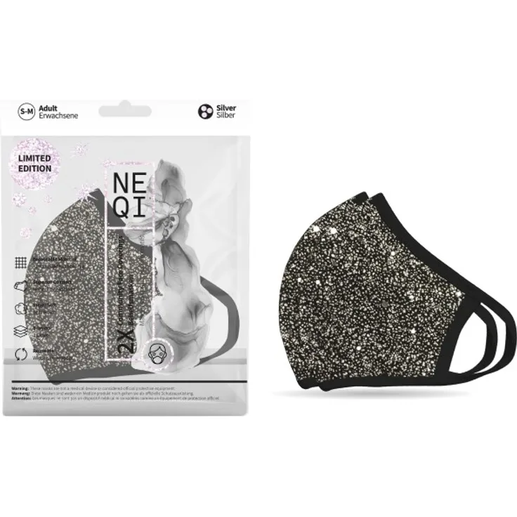 NEQI Mund- und Nasenmaske Xmas Silver 2.Stk - Größe S-M