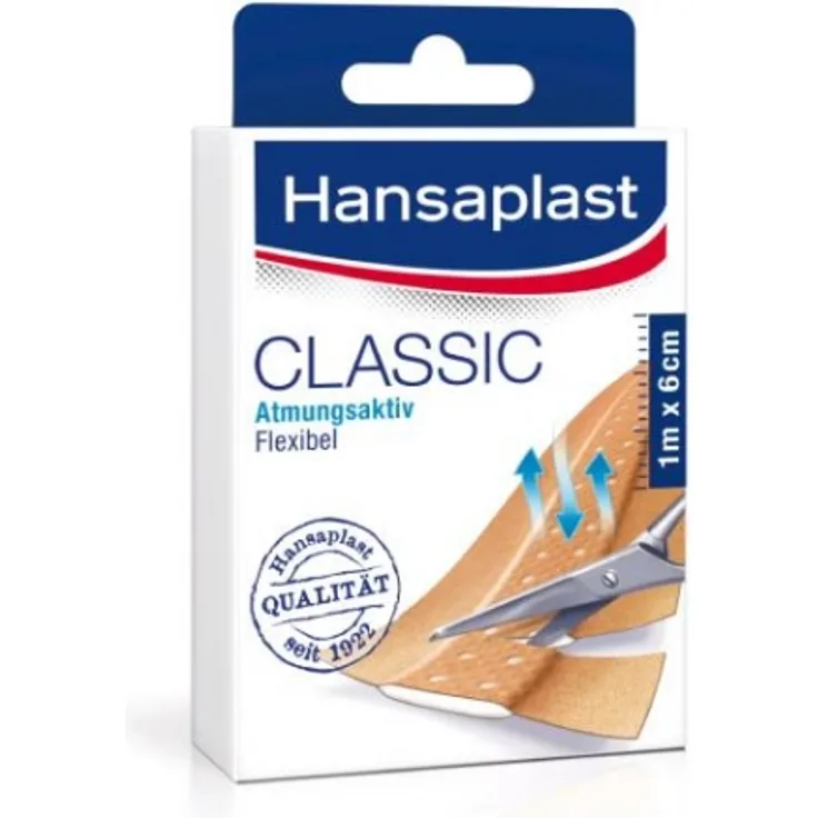 Hansaplast Classic 6 cm x 1 m, Elastisch & atmungsaktiv, mit hoher Klebekraft