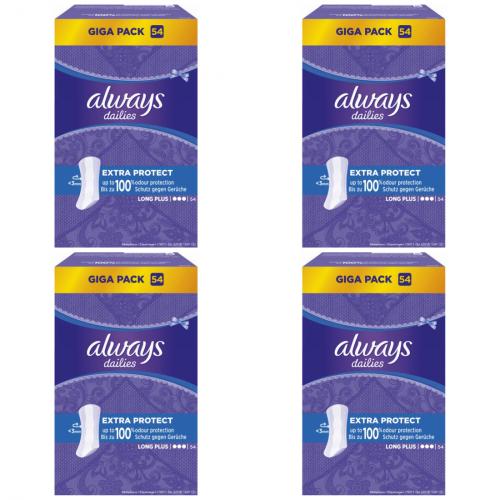 Always dailies Slipeinlage Extra Protect Long Plus ohne Duft Schutz gegen Gerüche 3 mm dünn 4 x 54 Stück
