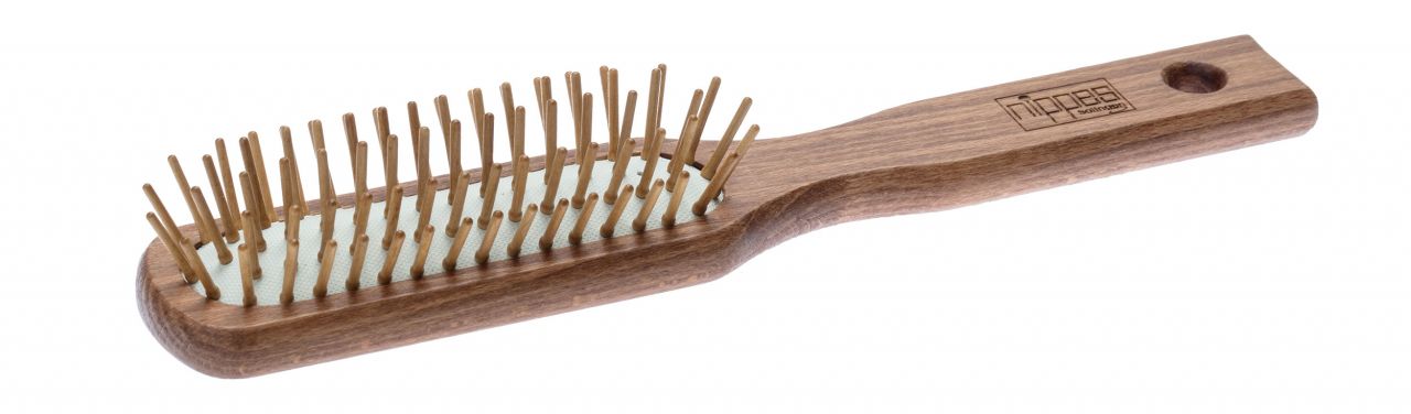 Nippes Pneumatik-Haarbürste, Länglich Schmal, Holzstifte, 5-Reihig