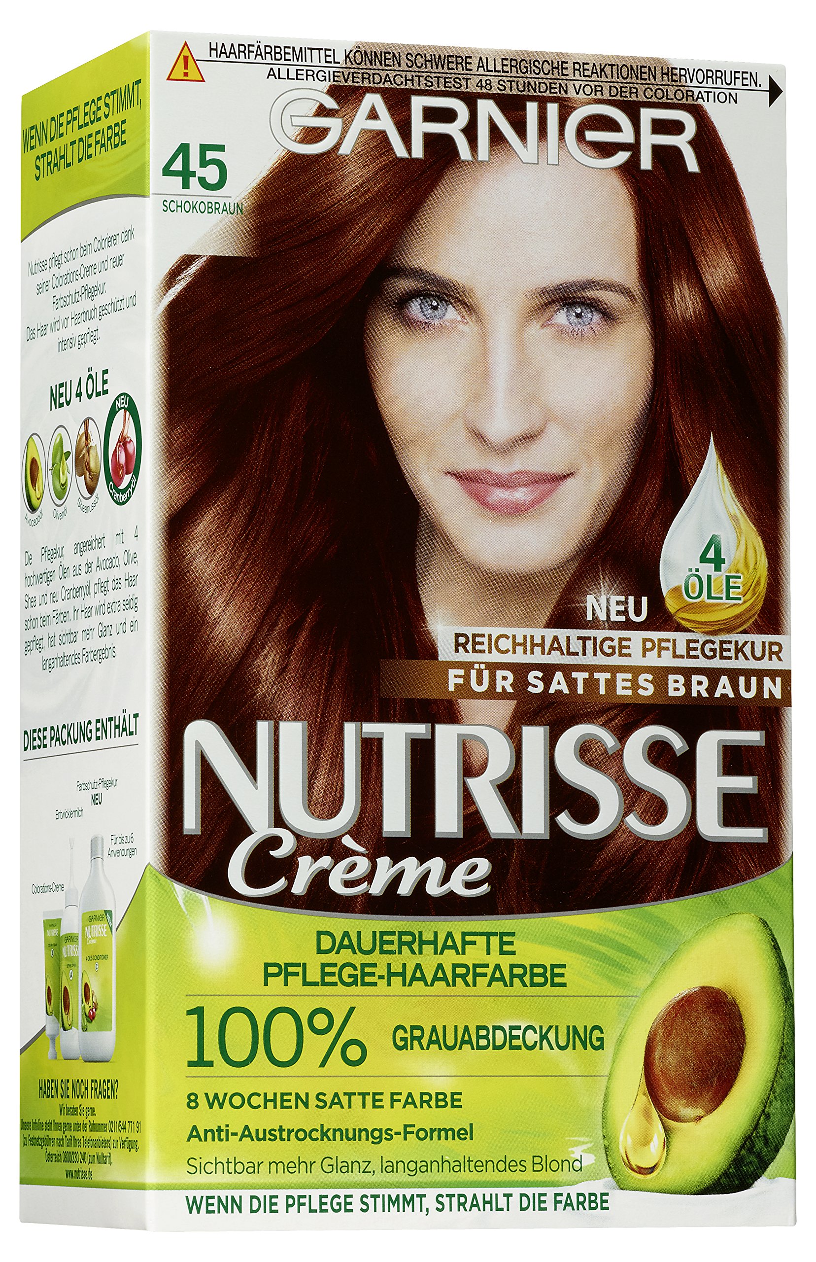Garnier Nutrisse Creme Coloration Schoko-Braun 45 Färbung Für Haare 3Er Pack 3 x 1 Stück