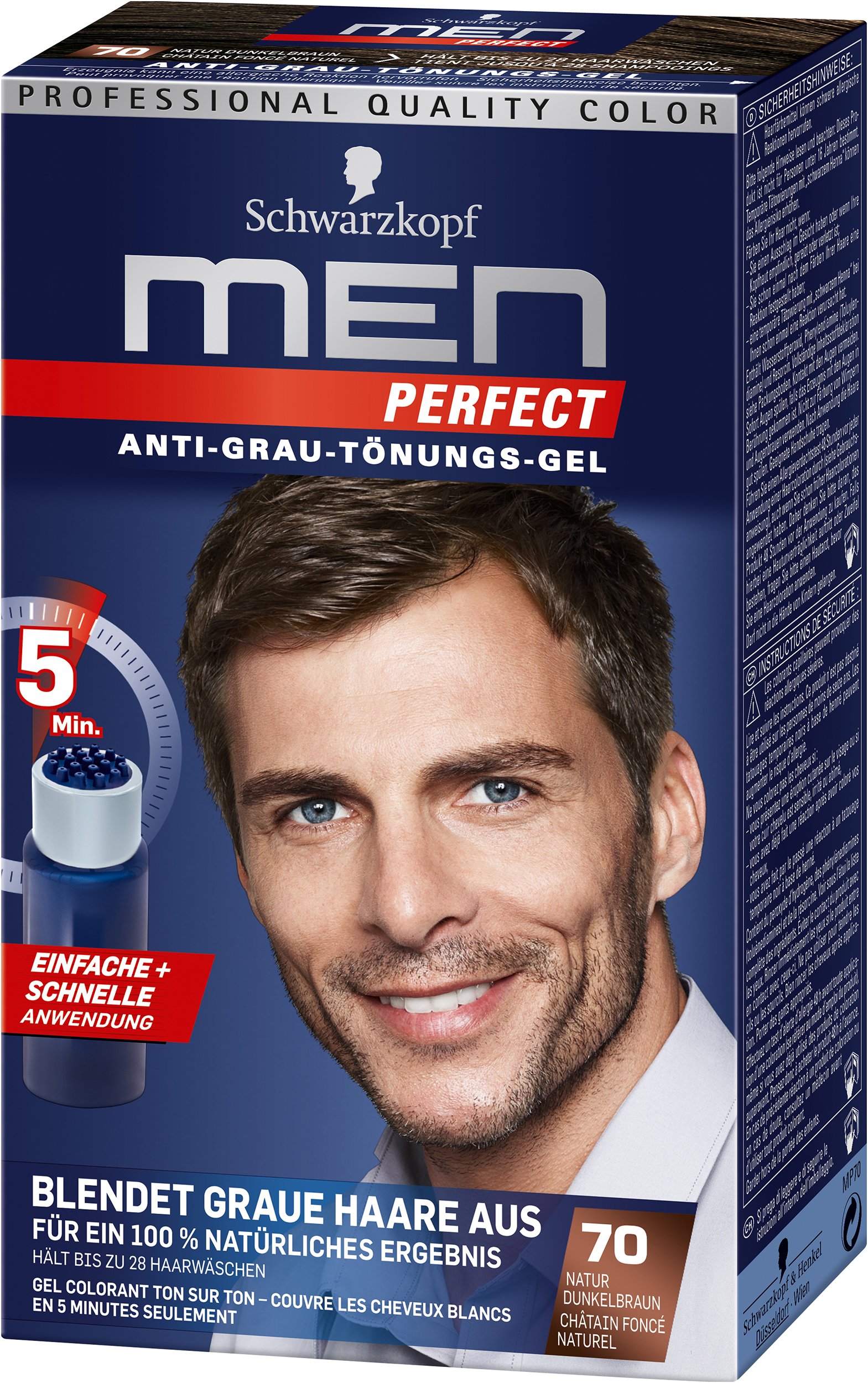 Schwarzkopf Men Perfect Anti-Grau-Tönungs-Gel 70 Natur Dunkelbraun 3 x 40 ml