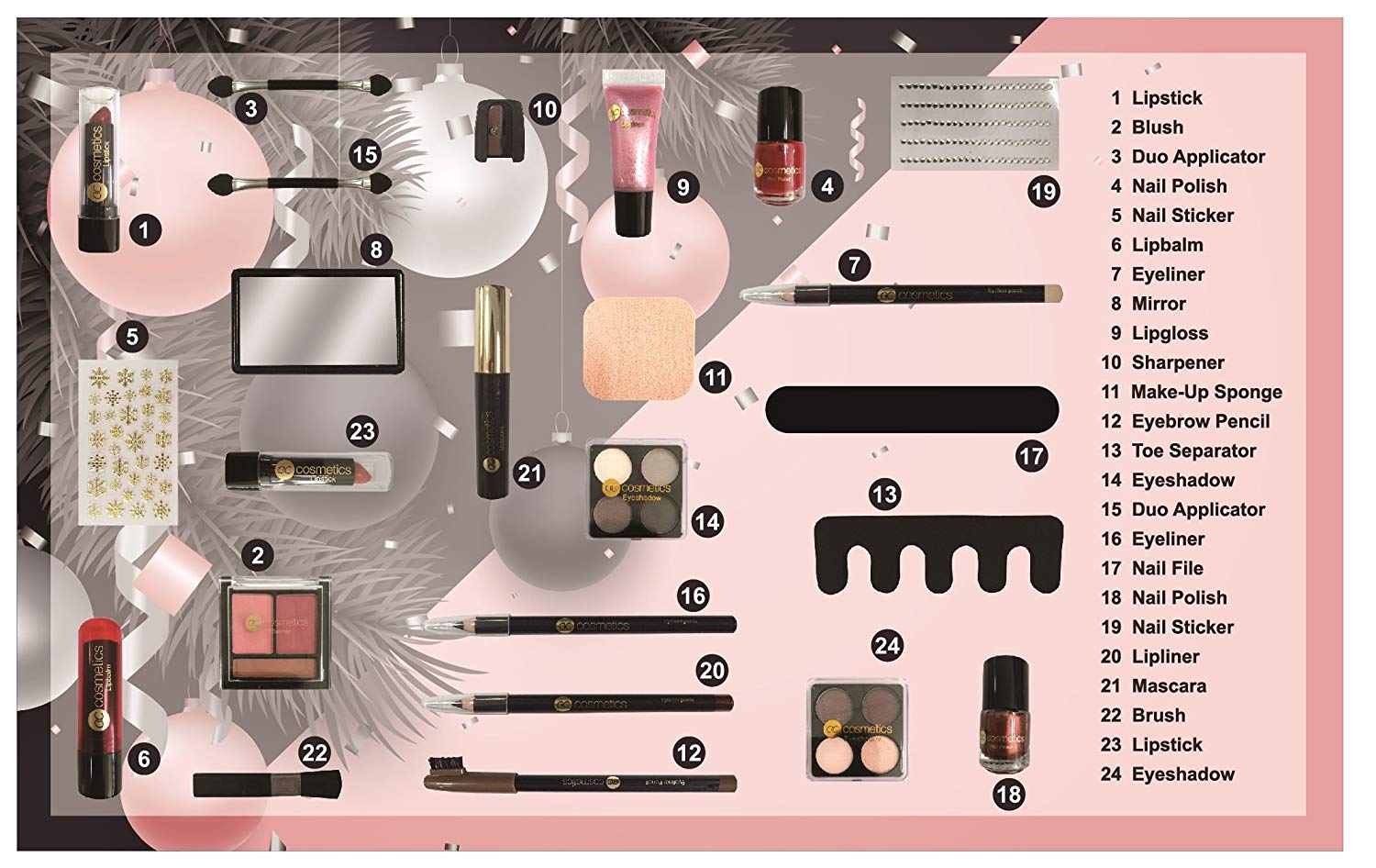 Lady-Beauty Adventskalender, Für Damen, Dekorative Kosmetik und Nagelpflege, Zum Hinstellen