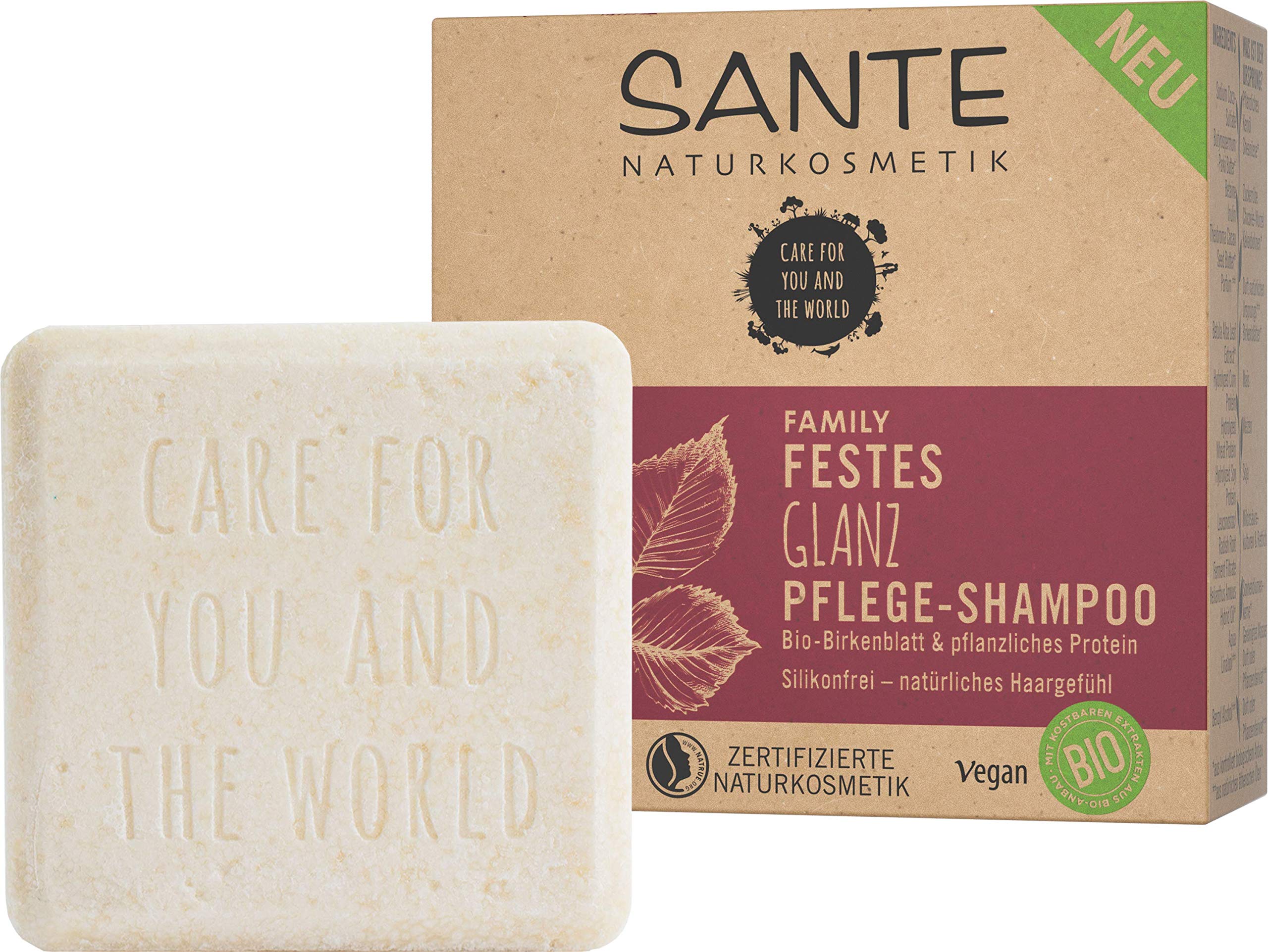 Festes Shampoo Von Sante Naturkosmetik glanz-Pflege Shampoo Bar Mit Bio-Birkenblatt & Pflanzlichem Protein Für Natürlich gesundes Haar Wie Eine Haarseife Zertifiziert & Vegan 60 ml