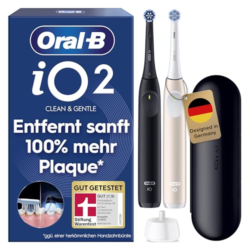 Oral-B iO Series 2 Elektrische Zahnbürste, Doppelpack mit 2 Aufsteckbürsten, 3 Putzmodi, automatische Andruckkontrolle, Schwarz/Rosa