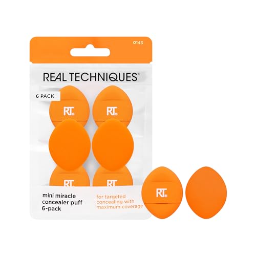 Real Techniques Mini Miracle Concealer Puff, 6er Pack, für flüssige und cremige Foundation und Concealer, gezieltes Abdecken von Augenpartien und Hautunreinheiten