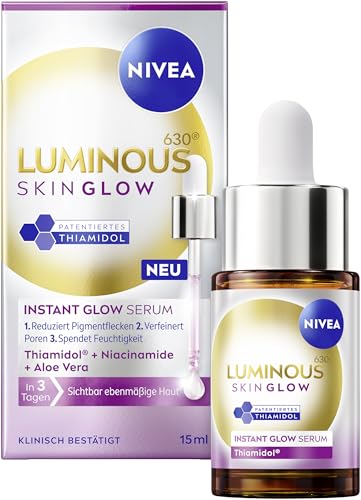 Nivea LUMINOUS630® Skin Glow Instant Glow Serum, 30 ml, mit Thiamidol® gegen Pigmentflecken, für strahlende Haut