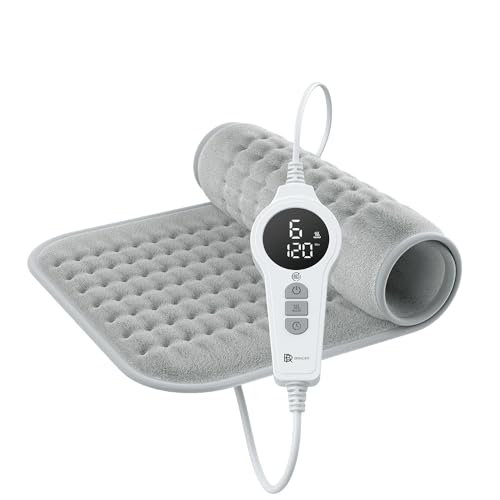 BR Bringer Infrarot Heizkissen, 6 Heizstufen (25-60°C), Abschaltautomatik, Überhitzungsschutz, waschbar, LED Display, Flanell (Grau, 60 x 30 cm)