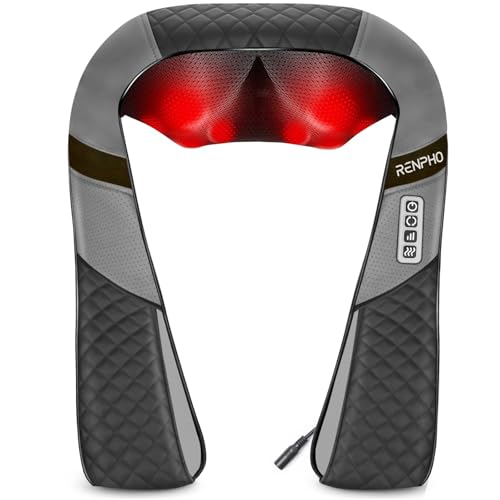 RENPHO Nackenmassagegerät mit Wärme, 4D-Tiefenknetmassage und 3 Intensitätsstufen, Rückenmassagegerät für Zuhause und Auto