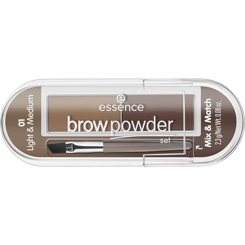 essence cosmetics brow powder set, Augenbrauen, Nr. 01 light ; medium, mehrfarbig, 2 Braun-Töne, definierend, sofortiges Ergebnis, matt, vegan (2,3g)