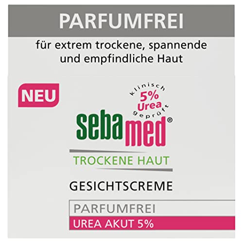 Sebamed Gesichtscreme Parfumfrei Urea Akut 5%, lindert spürbar Spannungsgefühl, Schuppung und Rauheit bei trockener Haut, für Männer und Frauen, ohne Parfum, 50 ml